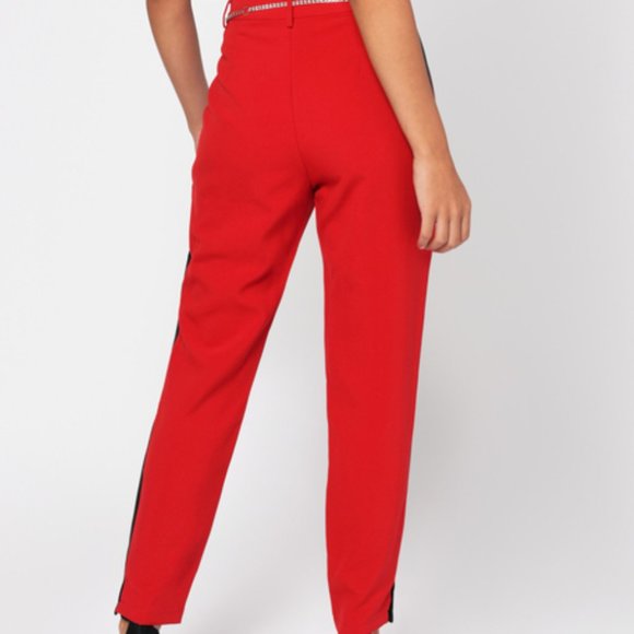 Red High Waist Dress Pants - Picture 2 of 3